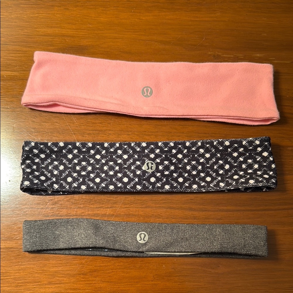 lululemon athletica Pink, Black, and Gray Headband Set